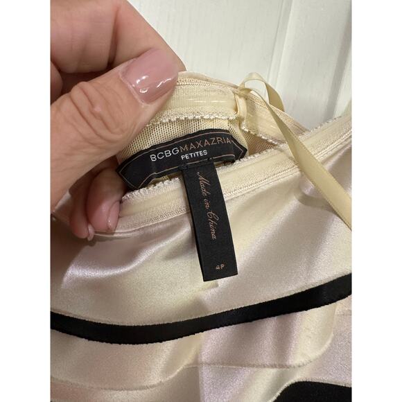 BCBGMAXAZRIA Women's Black White Strapless Tiered Satin Sheath Dress Size 4P - Picture 8 of 12